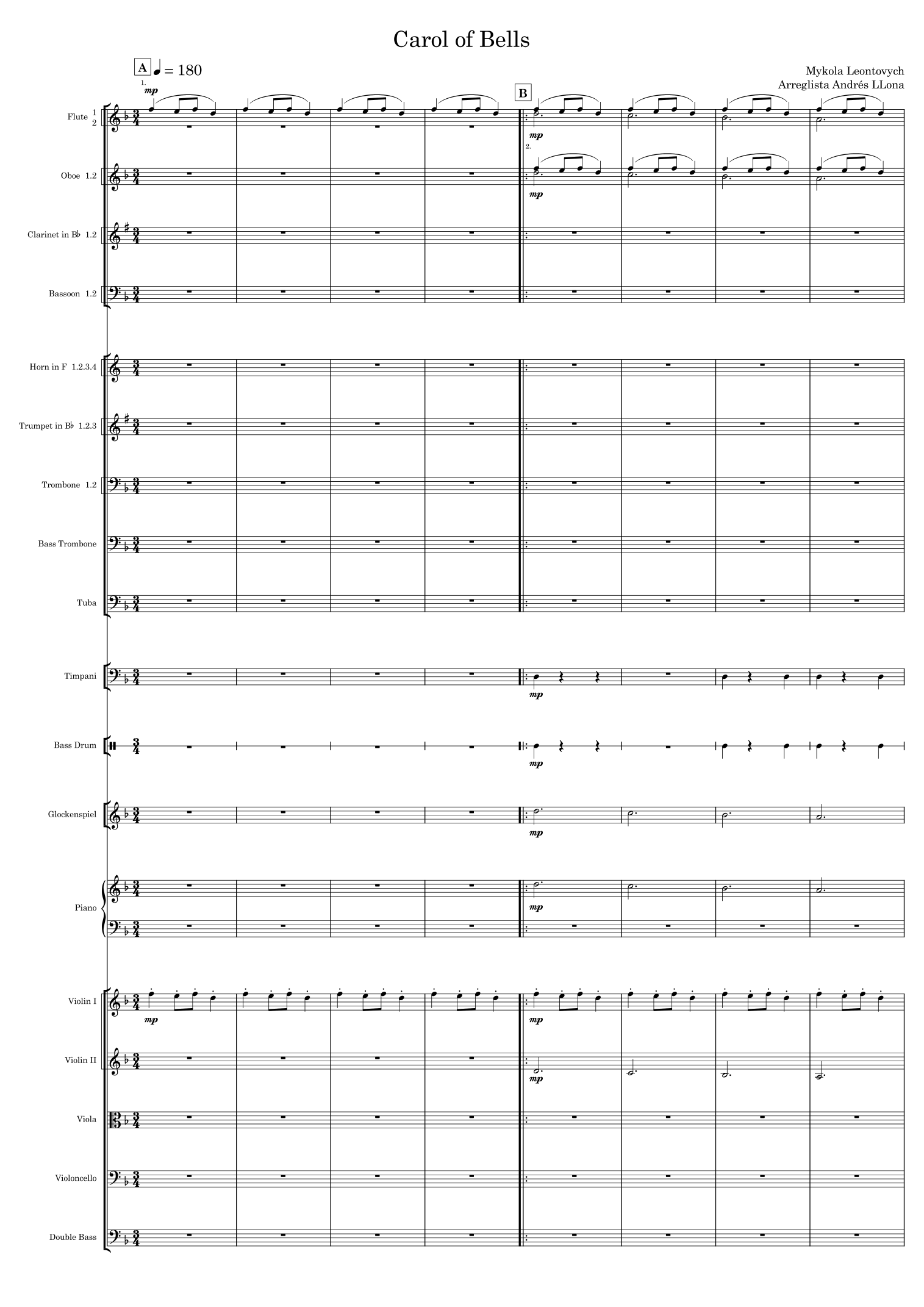 Carol of Bells (arr. Andrés LLona) by Mykola Leontovych 管弦乐团 - 预览