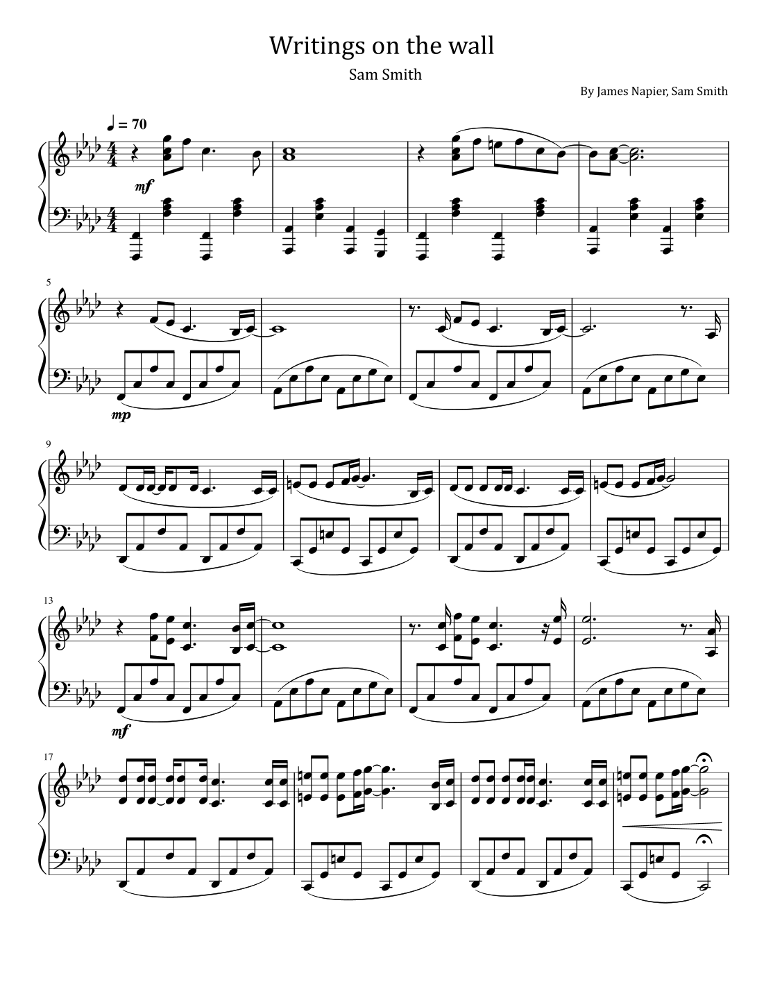 Writing's On The Wall (arr. poon) Digital Sheet Music