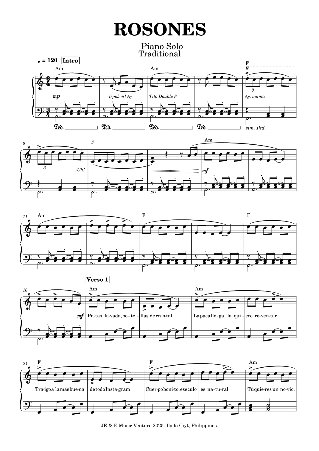 Rosones (arr. Andres M Bascar Jr) by Traditional Sheet Music for Piano ...