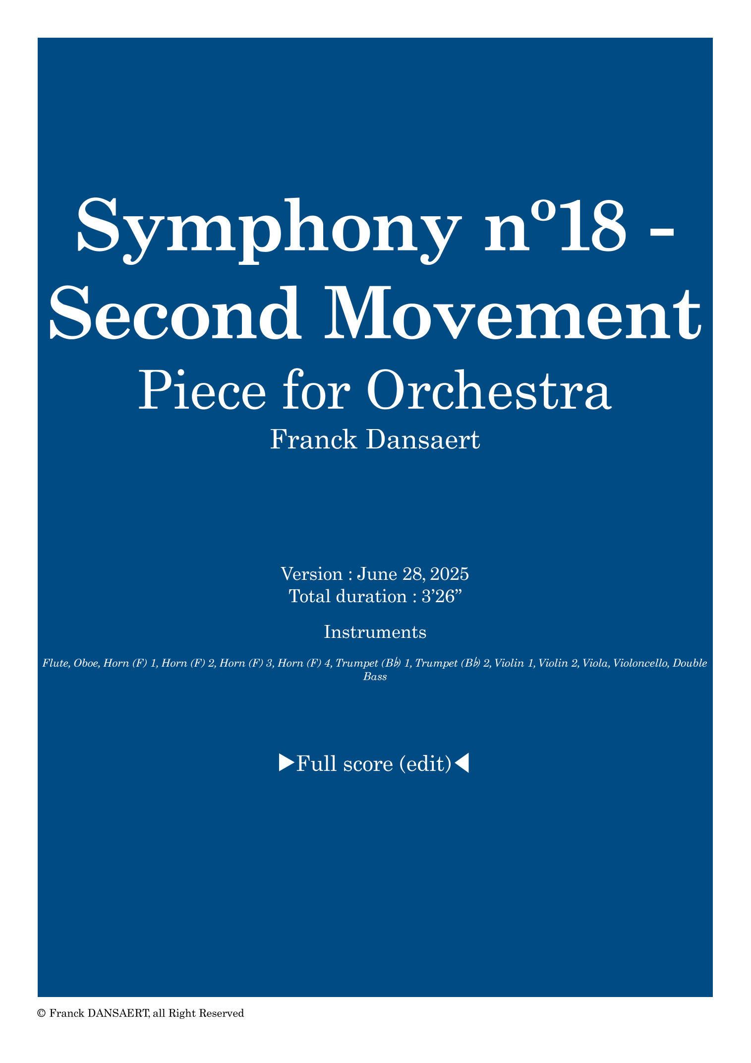 Symphony nº18 - Second Movement - Score Only by Franck Dansaert Full Orchestra