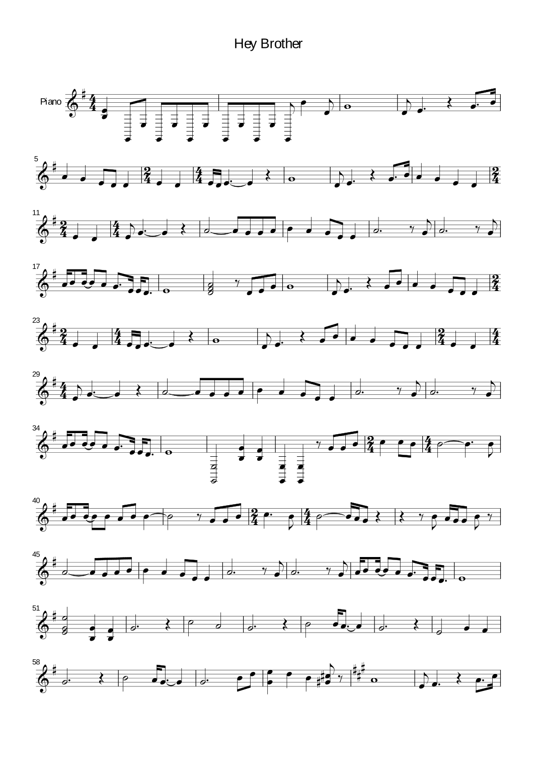 Hey Brother by Avicii Sheet Music for Guitar Tab at Sheet Music Direct