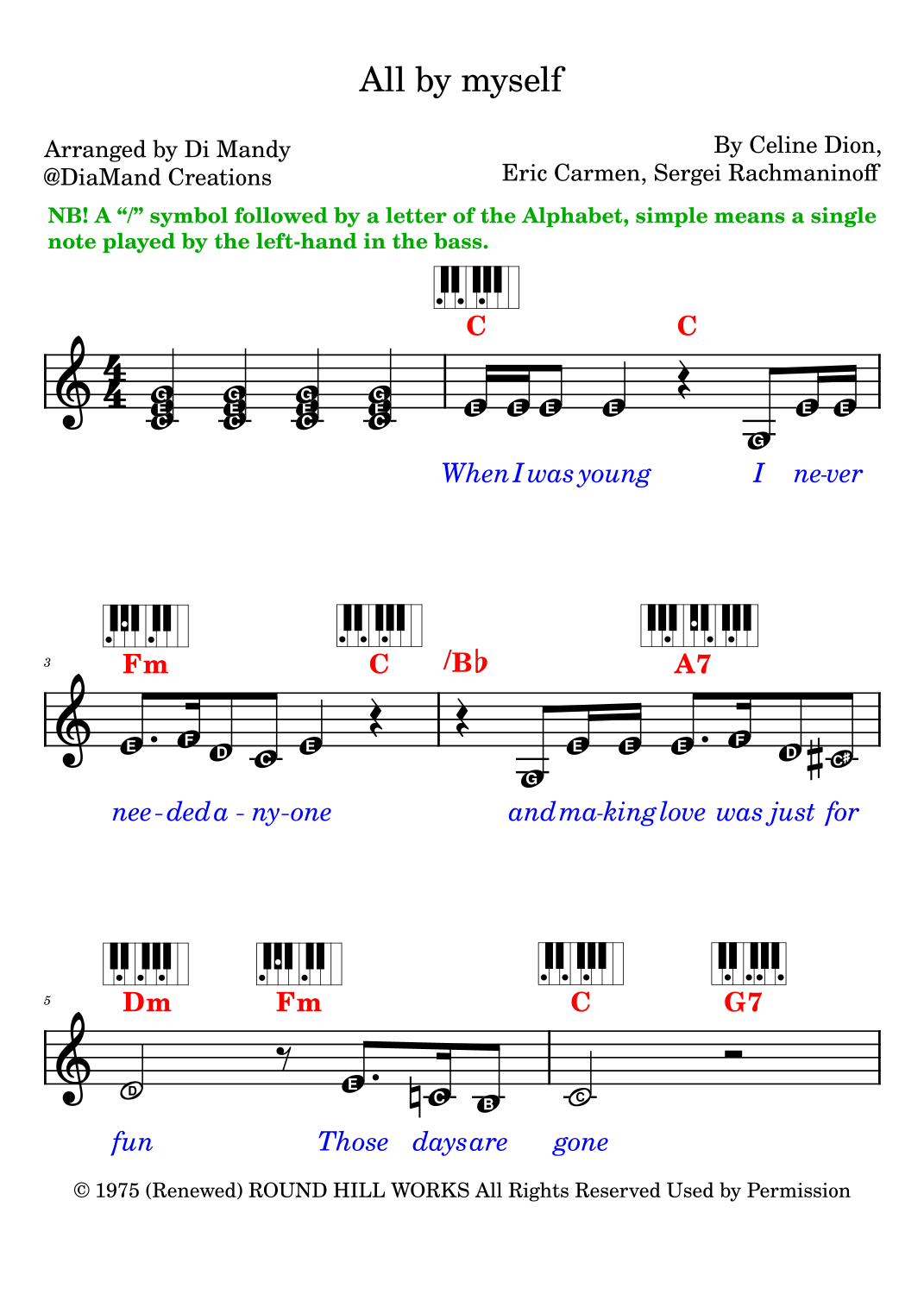 All By Myself by Eric Carmen Sheet Music for Easy Lead Sheet