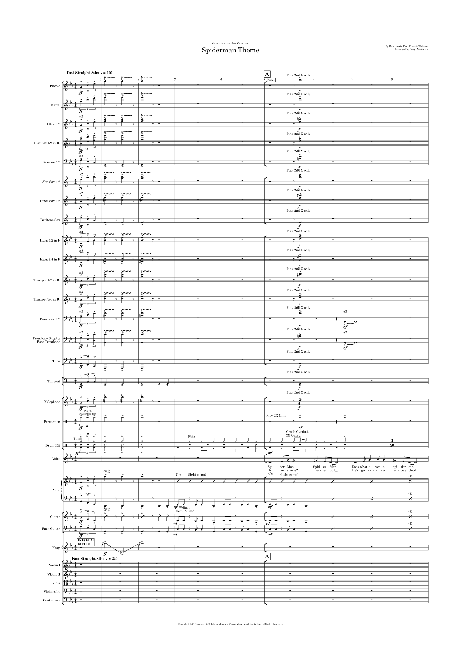 Theme From Spider Man (arr. Daryl McKenzie) by Ramones 管弦乐团全谱 - 预览