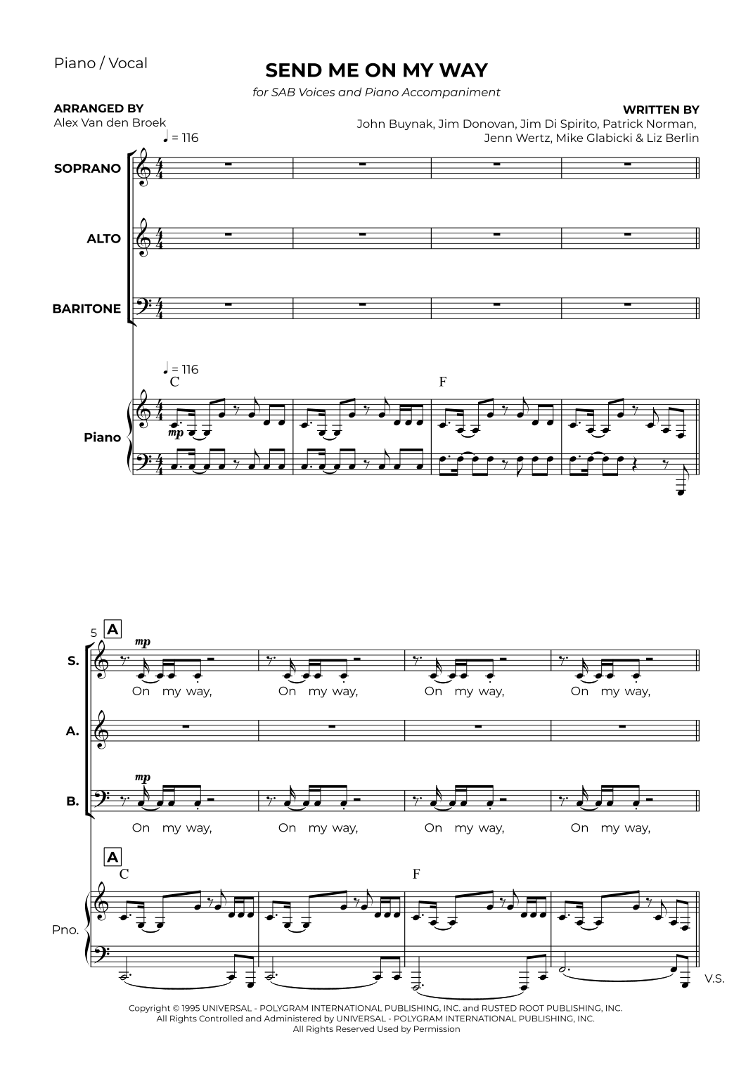 Send Me On My Way by Rusted Root Sheet Music for SAB Choir (arr. Alex ...