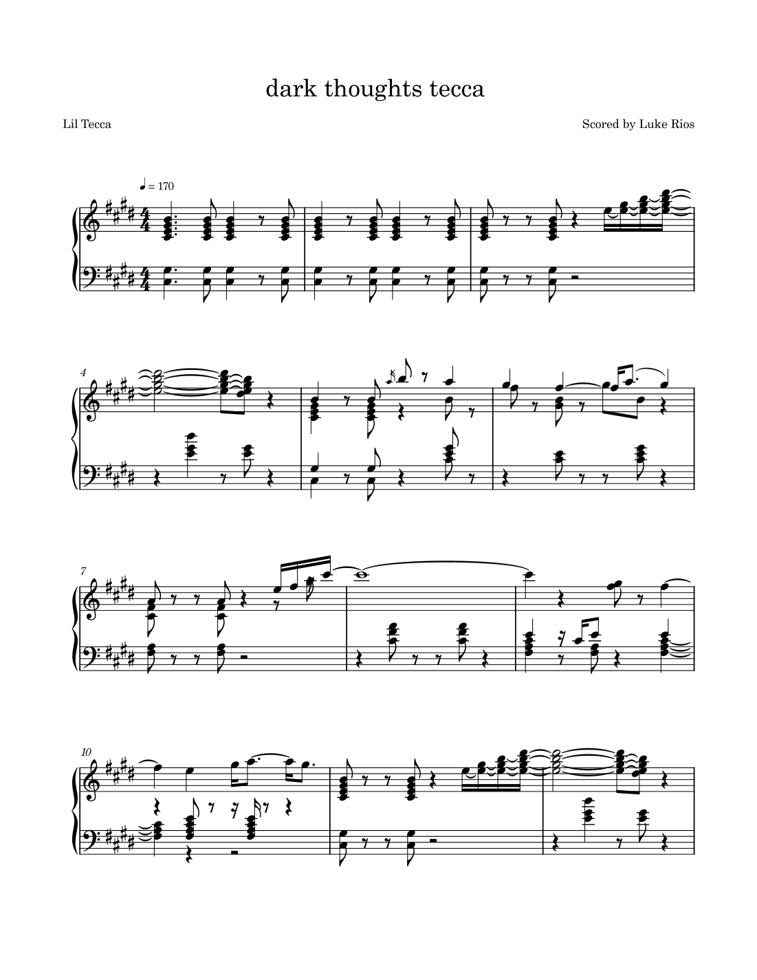 Luke Rios Dark Thoughts (arr. Luke Rios) by Lil Tecca Sheet Music for Piano Solo ...