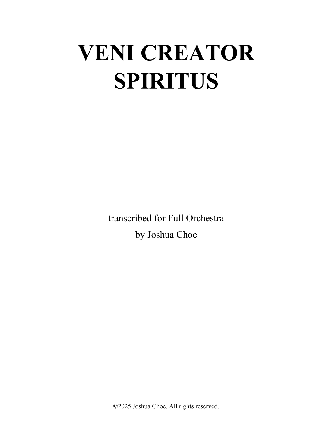 Veni Creator Spiritus (Mechlin) (arr. Joshua Choe) by Traditional Full Orchestra