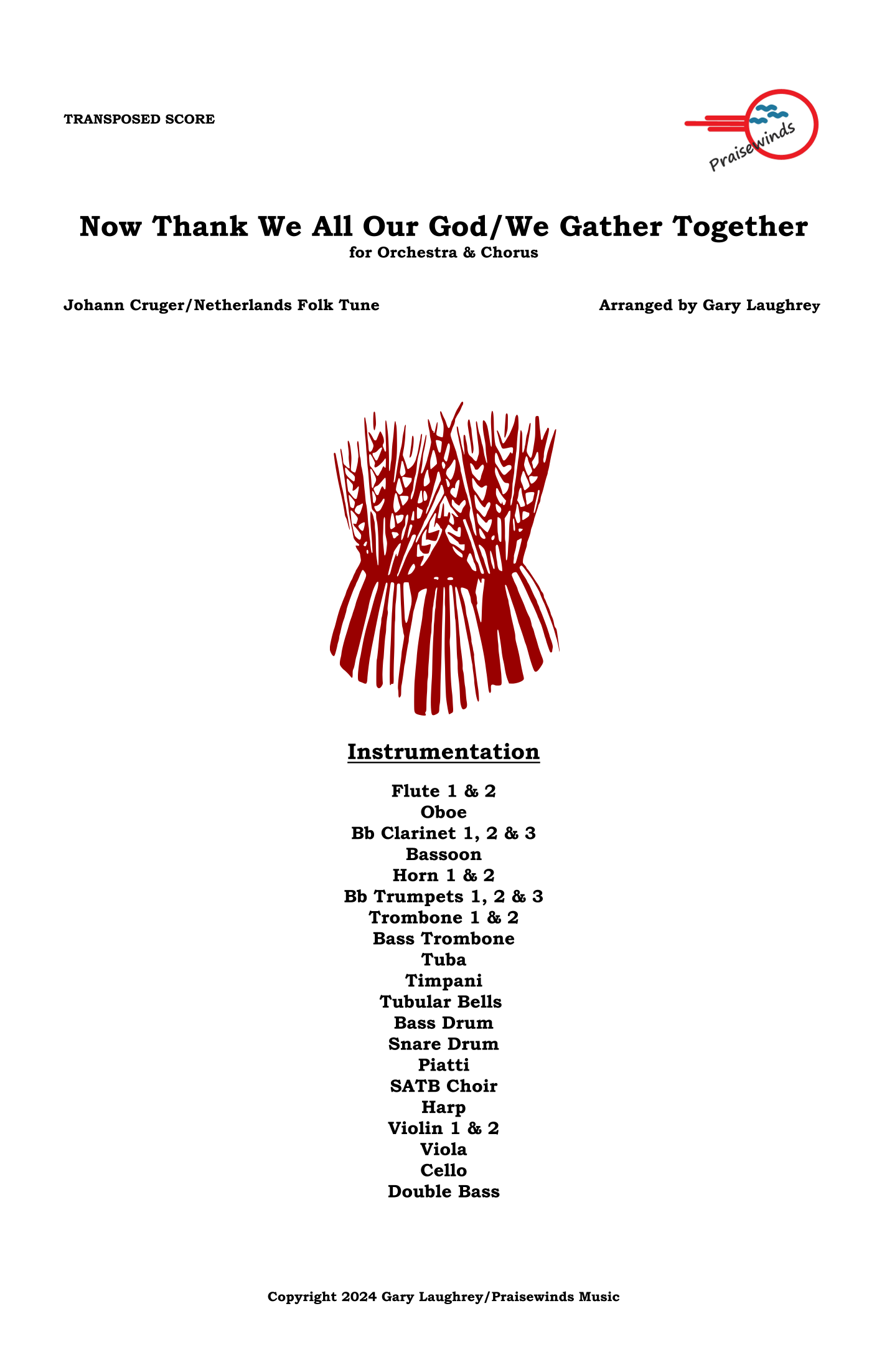 Now Thank We All Our God/We Gather Together (for Choir and Orchestra) (arr. Gary Laughrey) by Netherlands Folk Tune Johann Cruger 管弦乐团 - 预览