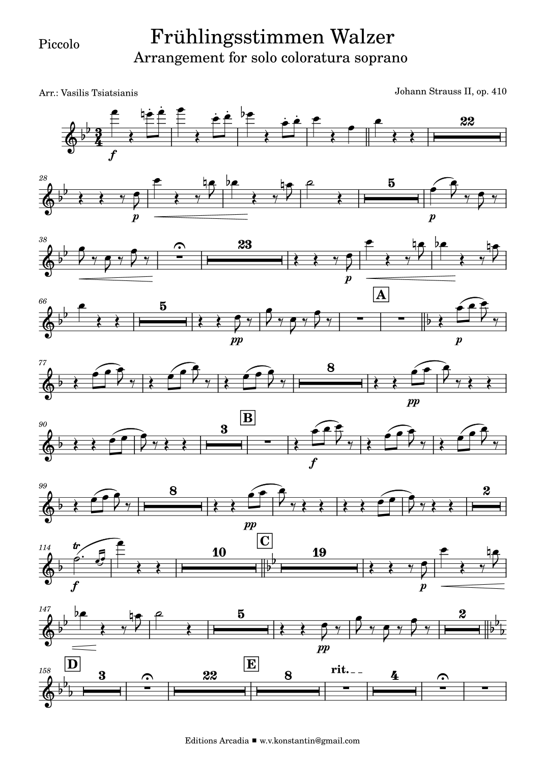 小约翰·施特劳斯:春之声圆舞曲 J. Strauss II: Frühlingsstimmen-Walzer, Op. 410 — 花腔女高音与管弦乐团改编版(Vasilis Tsiatsianis 改编)by Johann Strauss II Full Orchestra - 预览