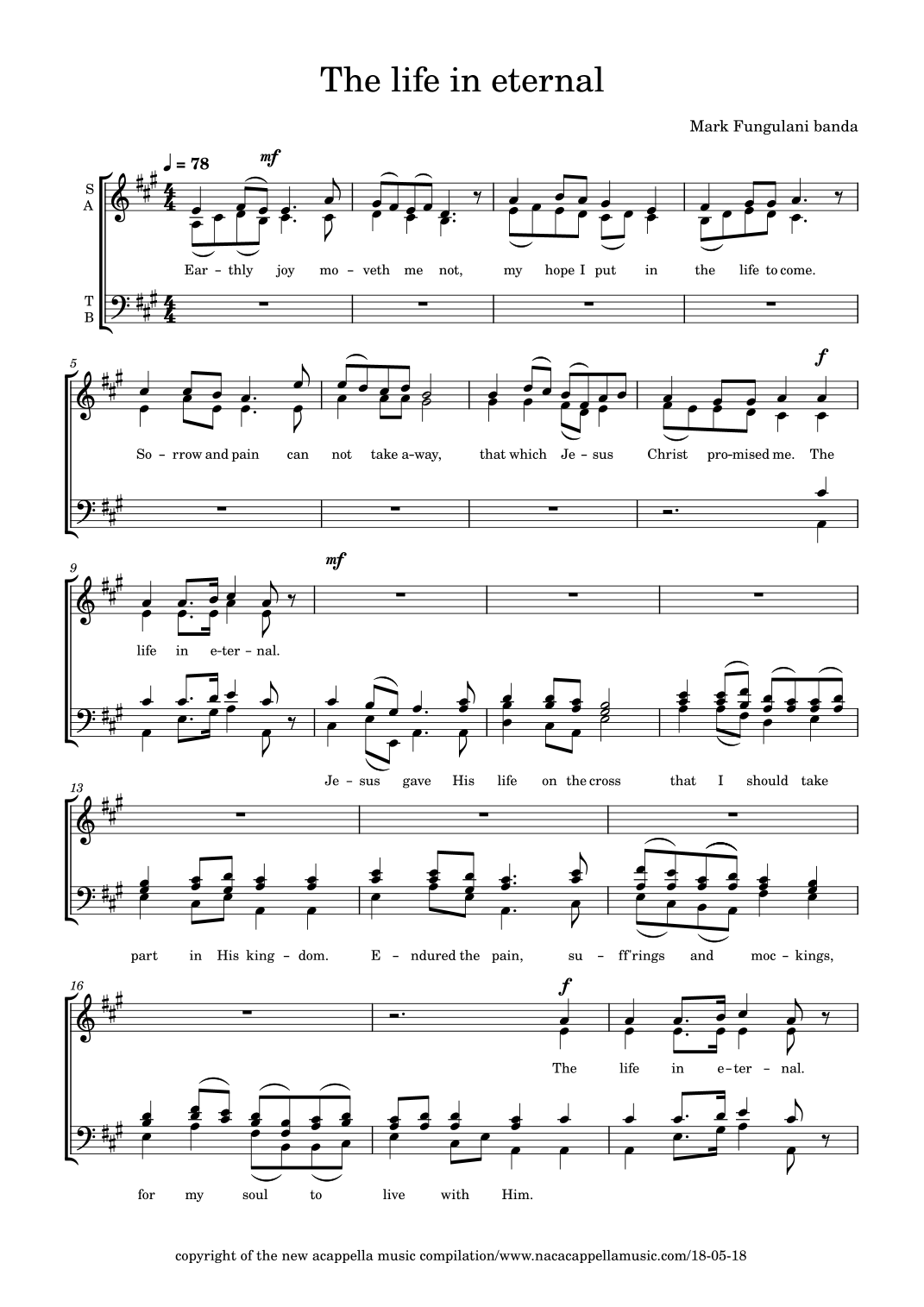 The life in eternal by Mark Banda Sheet Music for Piano & Vocal at ...
