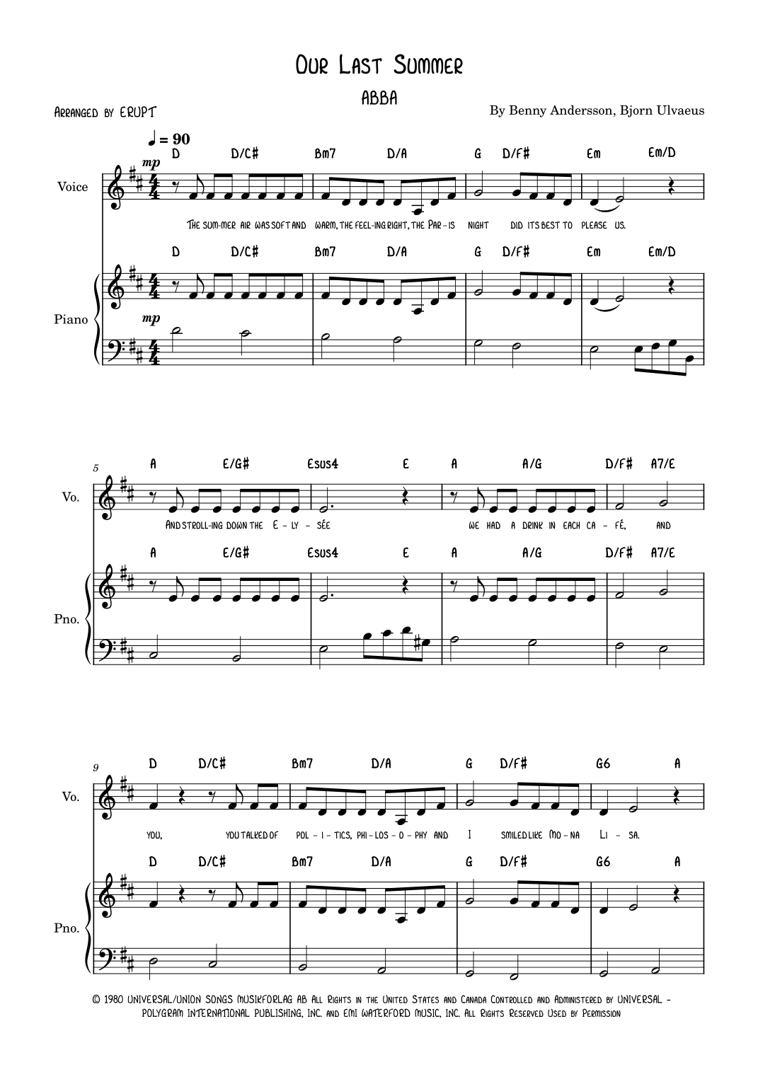 our-last-summer-arr-erupt-by-abba-sheet-music-for-piano-vocal-at