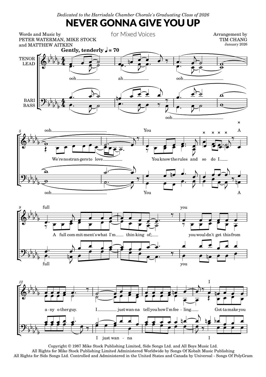 Never Gonna Give You Up by Rick Astley Sheet Music for SATB Choir (arr ...