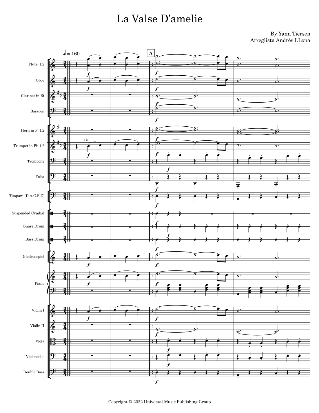 La Valse D'amelie - Version Orchestre (arr. Andrés LLona) by Yann Tiersen Full Orchestra