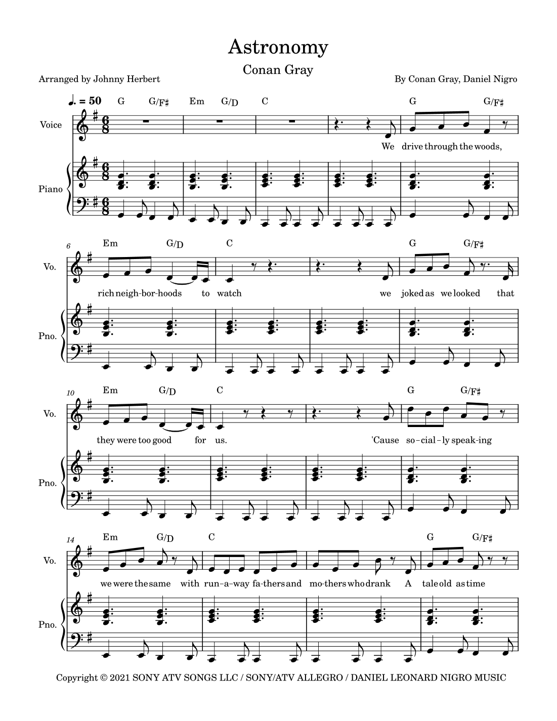 Astronomy arr Johnny Herbert By Conan Gray Sheet Music For Piano 