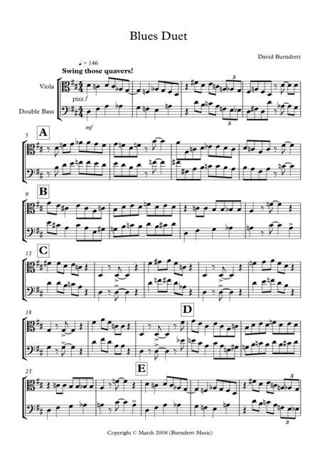Blues Duet for Viola and Double Bass by David Burndrett Sheet Music for ...