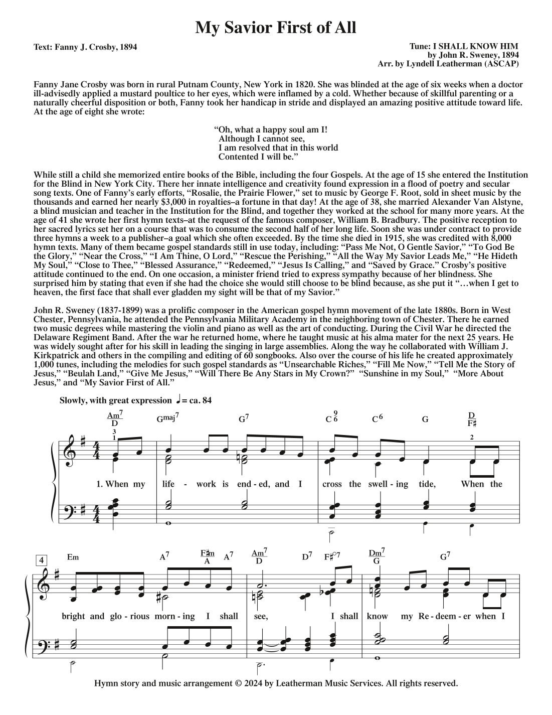 My Savior First of All (arr. Leatherman Music Services) Digital Sheet Music