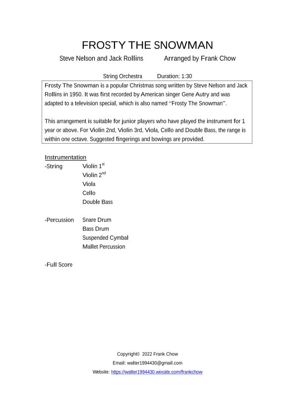Frosty The Snowman Sheet Music | Michael Levine | String Ensemble