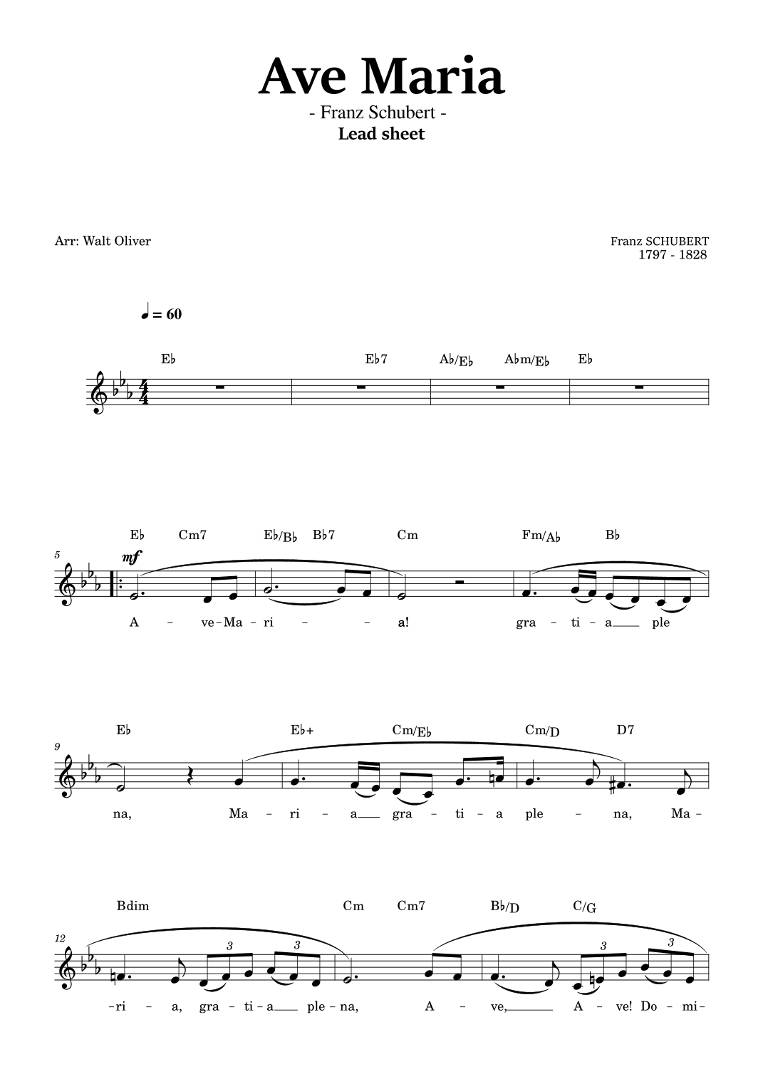 Ave Maria - Franz Schubert - Lead Sheet (Original Harmony) - Eb major ...