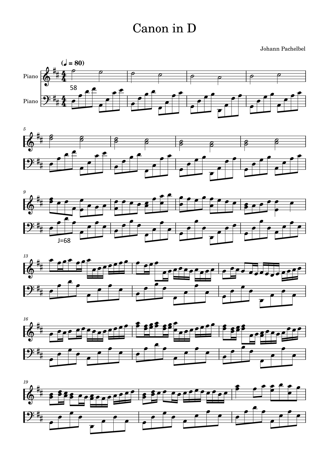 Canon in D (Piano Solo) by Johann Pachelbel Sheet Music for Piano Solo ...