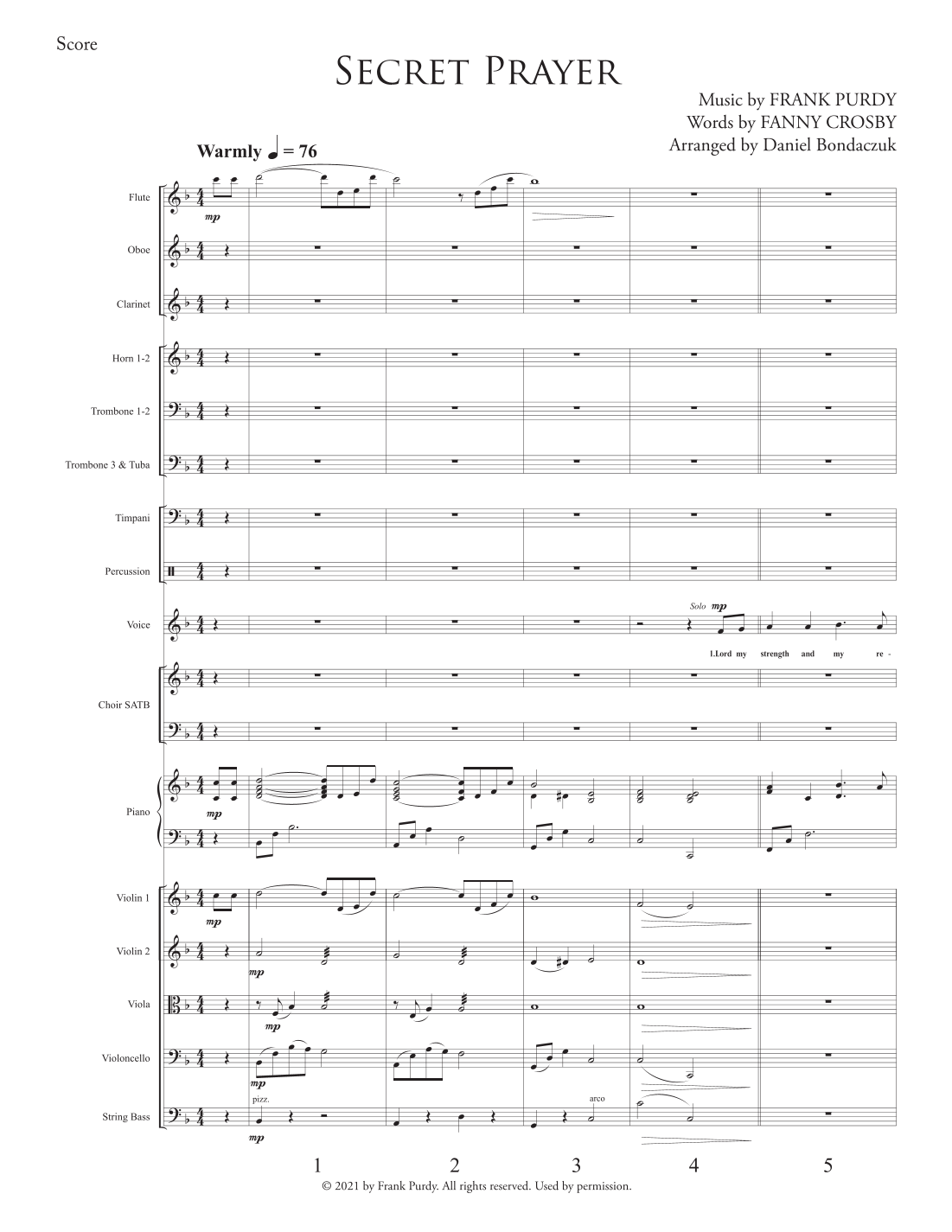 Secret Prayer - Orchestral Score and Parts by Frank Purdy 管弦乐团 - 预览