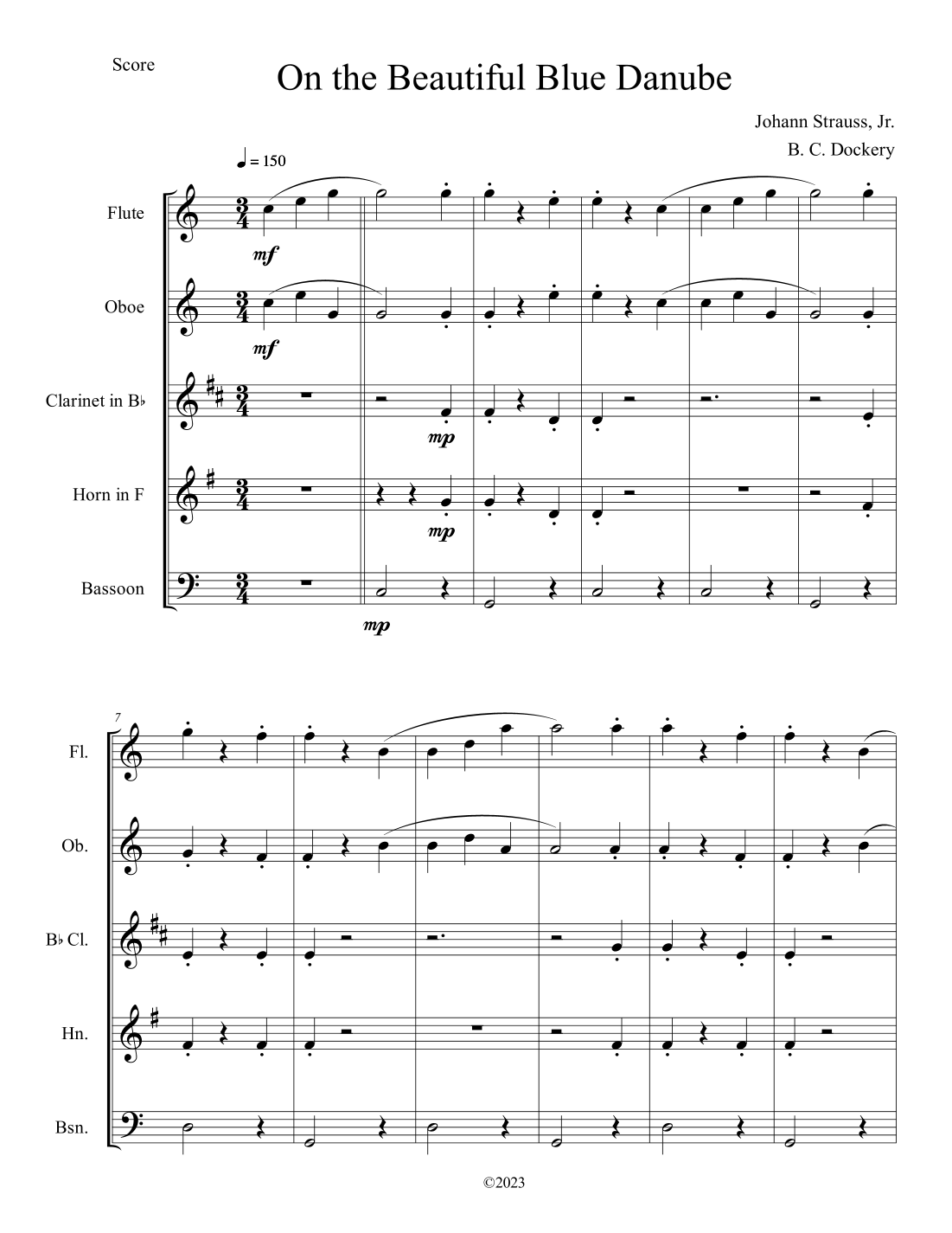 The Blue Danube (Woodwind Quintet) Sheet Music Johann Strauss Jr