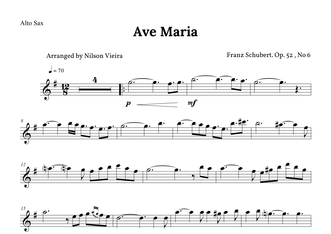 Ave Maria - Franz Schubert - Alto Saxophone Solo (arr. Nilson de Melo
