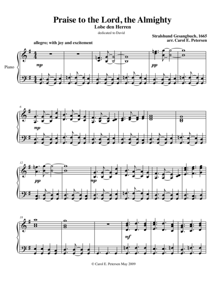 Praise to the Lord the Almighty (Lobe den Herren) (arr. Carol E. Petersen) Digitale Noten