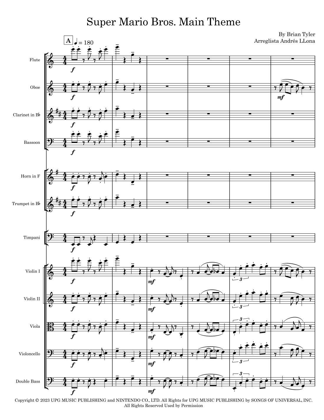 Super Mario Bros. Opus (arr. Andrés LLona) by Brian Tyler Full Orchestra