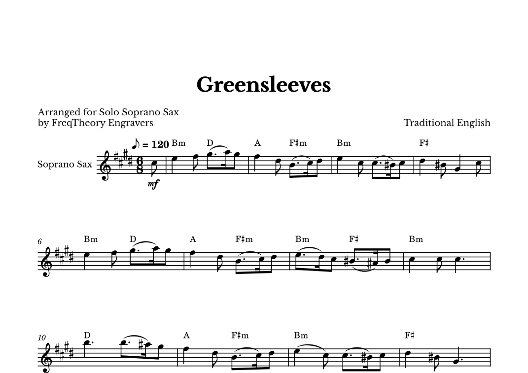 Greensleeves - For Solo Soprano Sax (arr. FreqTheory Engravers) by ...
