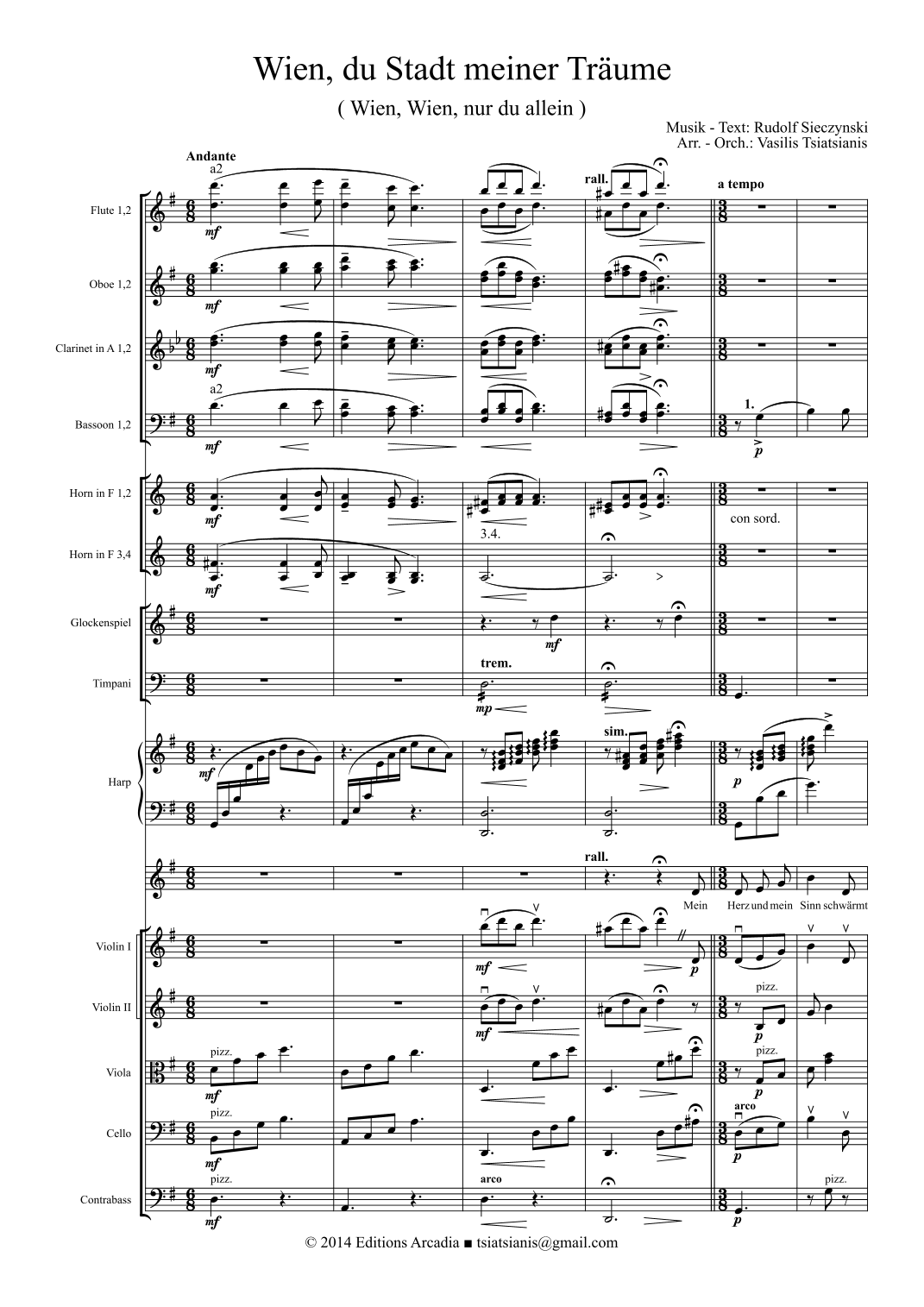 R.Sieczynski: Wien, du Stadt meiner Träume. Score f. Orchestra, choir & solo high voice (arr. Vasilis Tsiatsianis) by Rudolf Sieczynski Full Orchestra