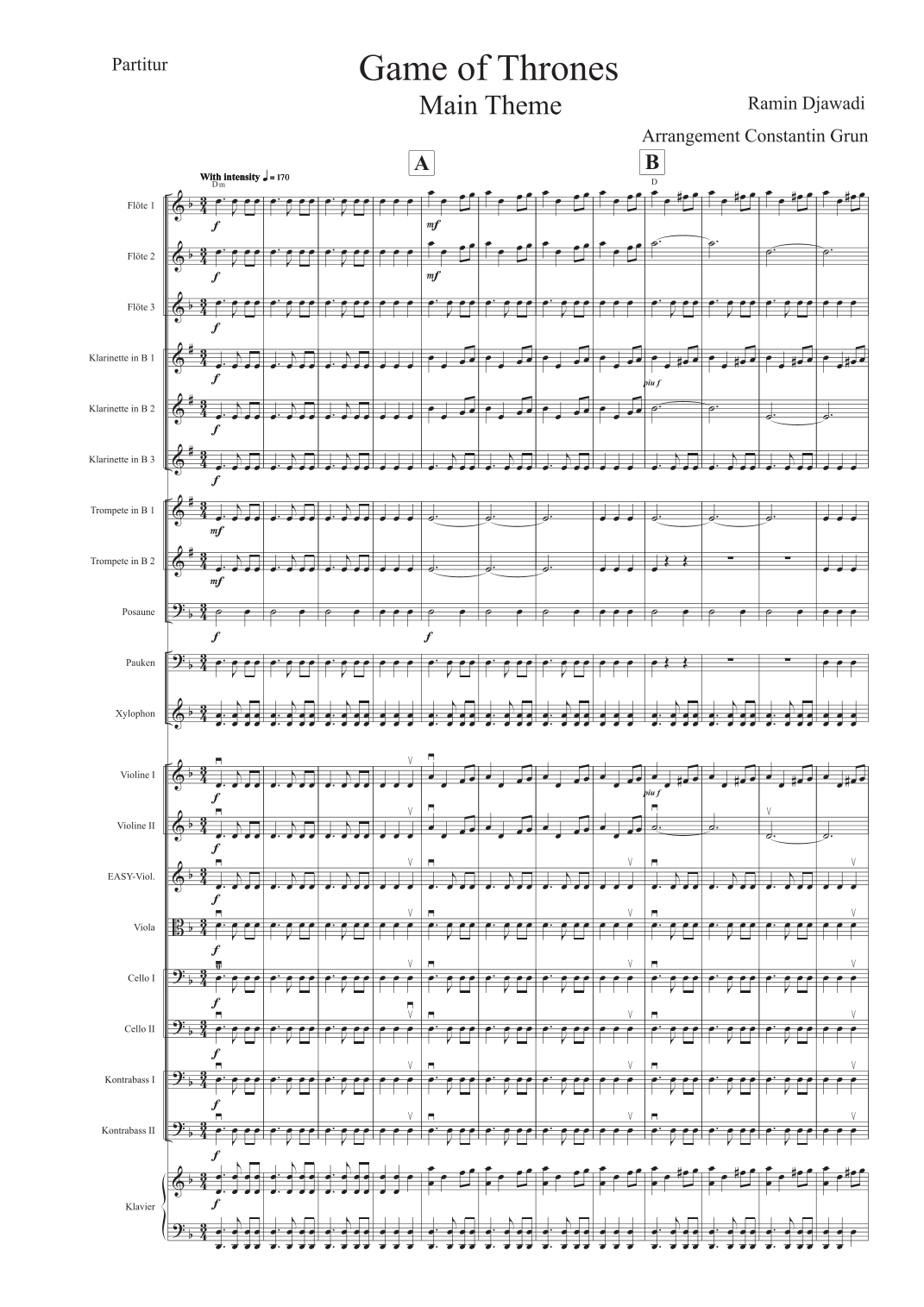 Game Of Thrones (arr. Constantin Grun) by Various Full Orchestra