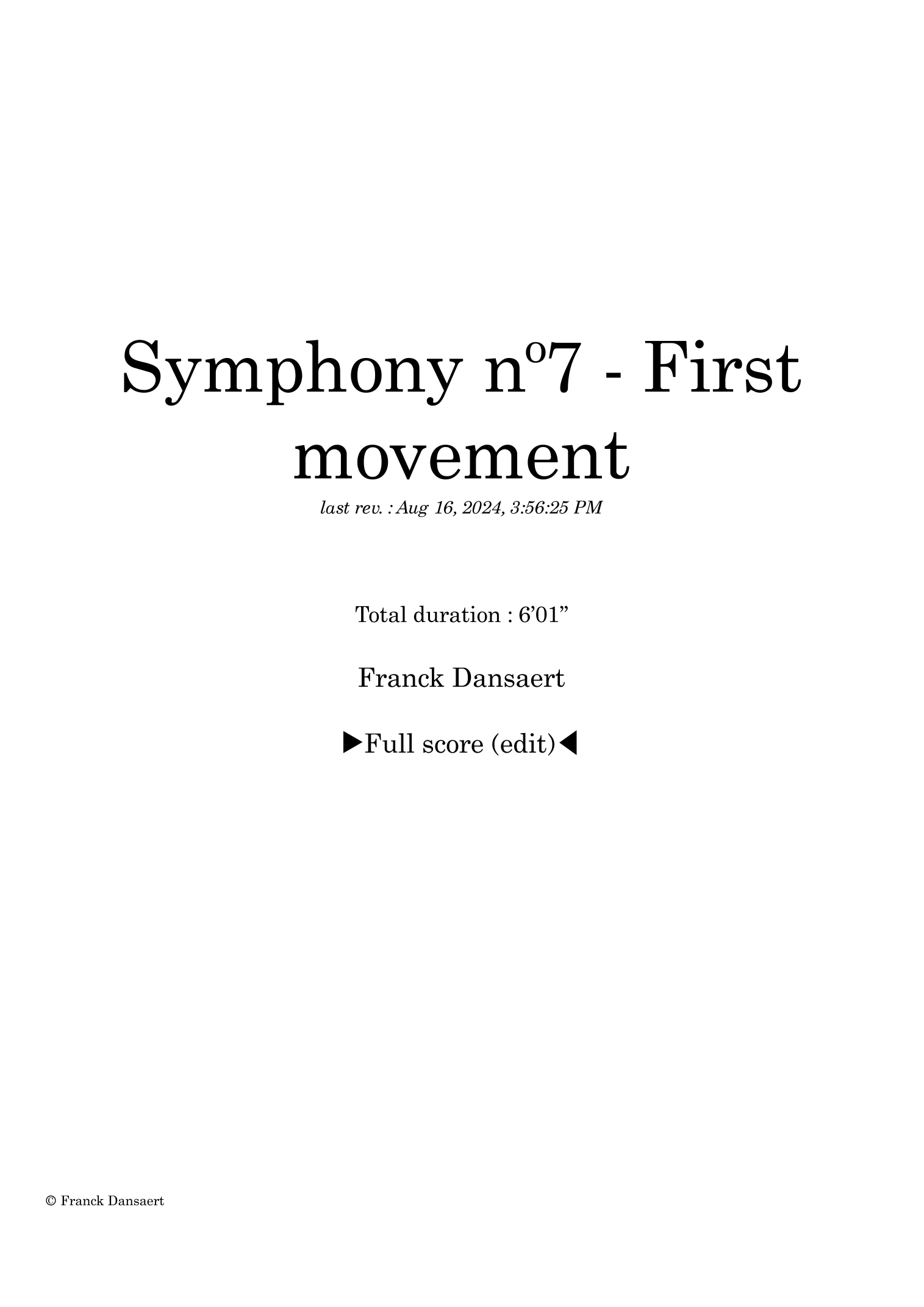 Symphony nº7 (first movement) - Score Only by Franck Dansaert Full Orchestra
