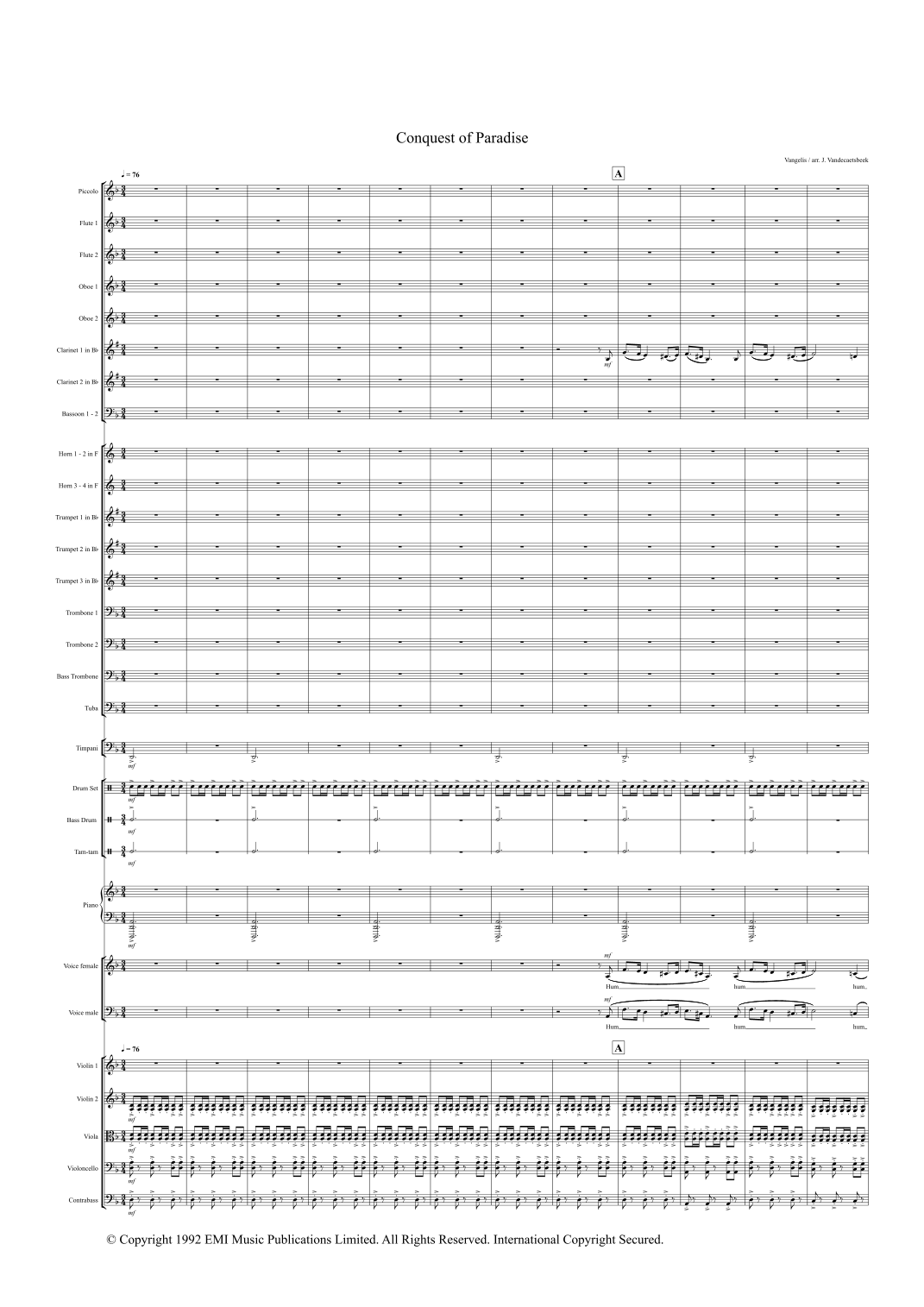 Conquest Of Paradise (arr. John Vandecaetsbeek) by Vangelis 管弦乐团 - 预览