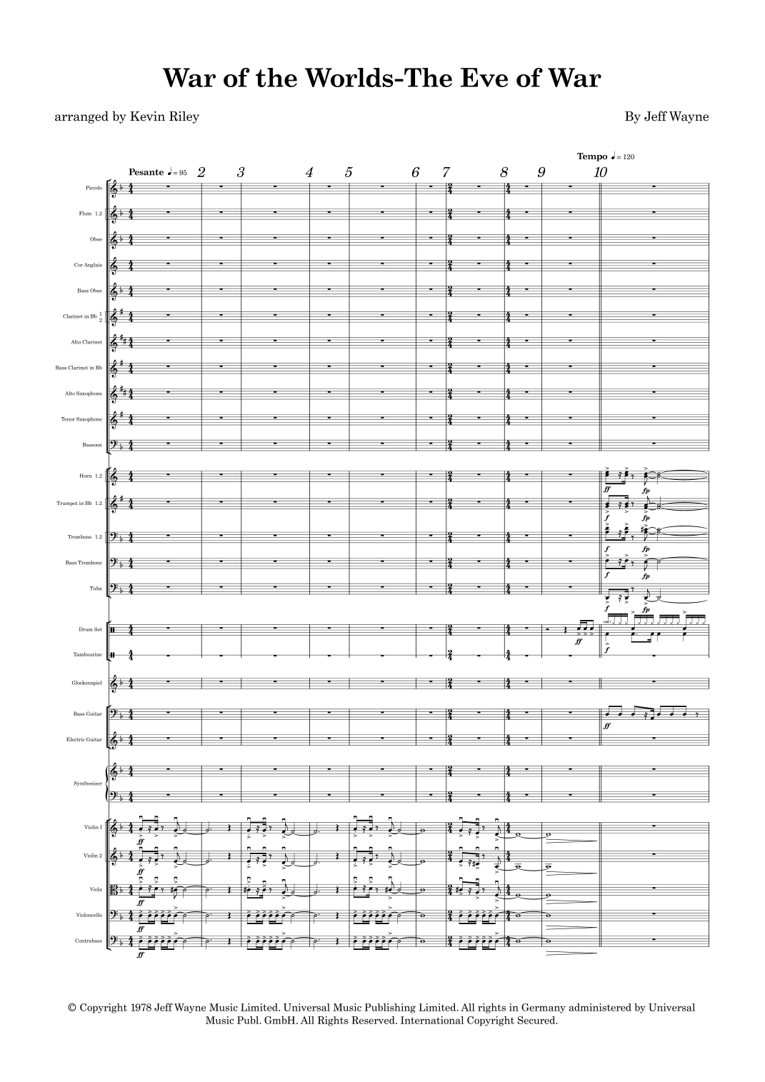 The Eve Of The War (arr. Kevin Riley) by Jeff Wayne 管弦乐团 - 预览