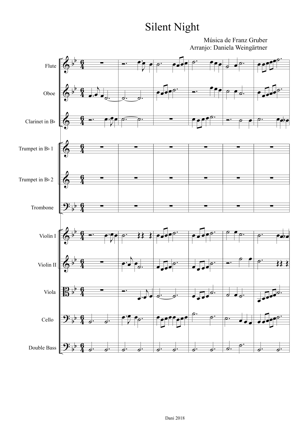 Silent Night - Score Only (arr. DANIELA WEINGARTNER) by Franz Gruber Full Orchestra
