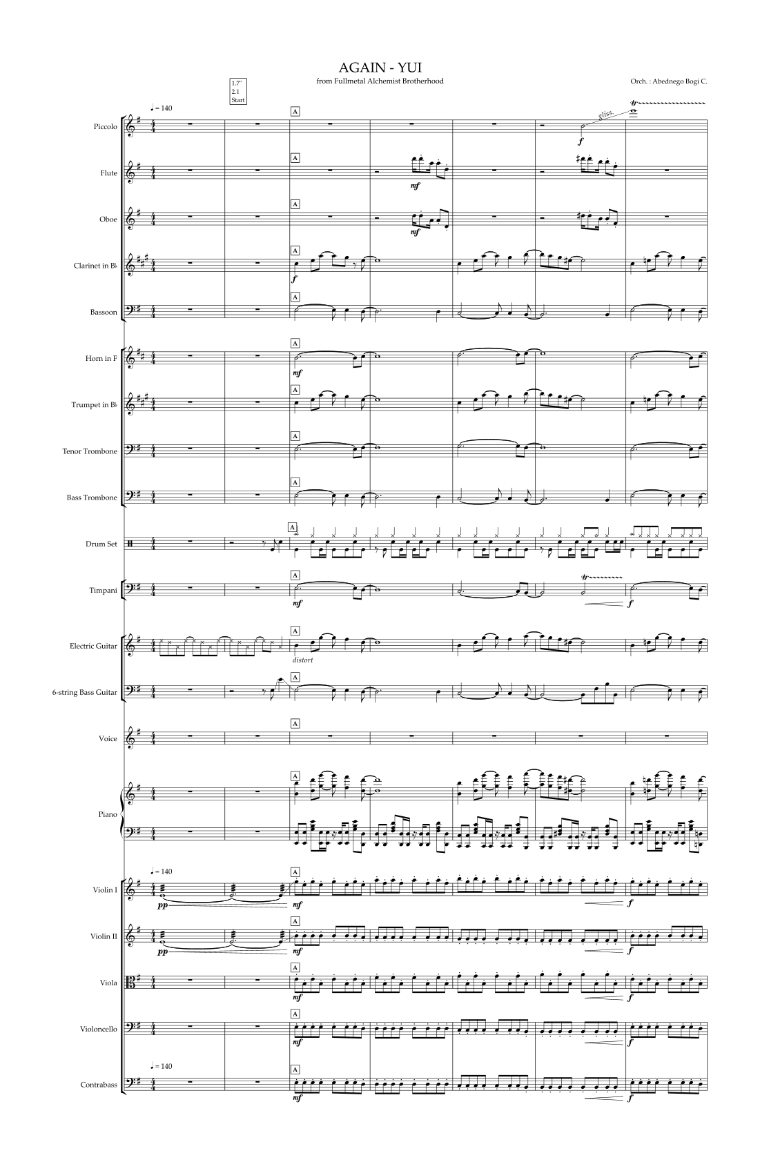 AGAIN - 仅总谱 (arr. Abednego Bogi C.) by Yui 管弦乐团 - 预览