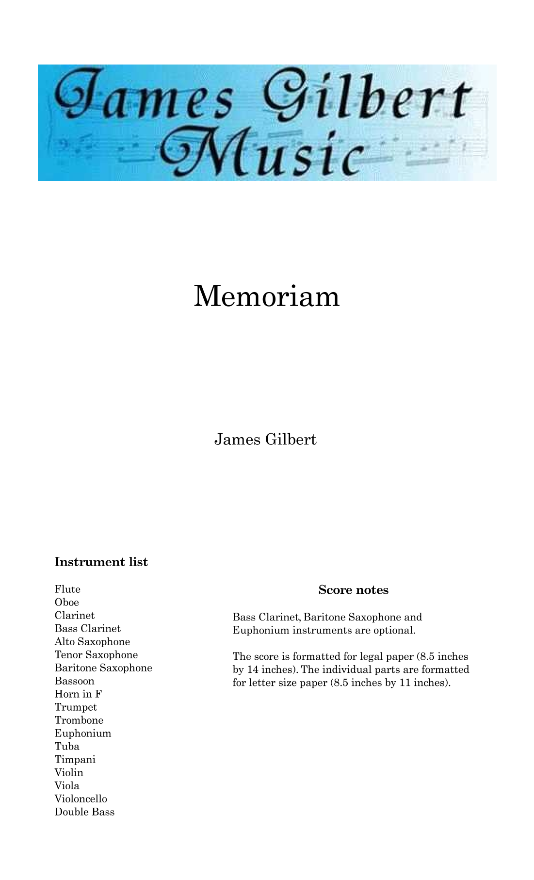 Memoriam by James Gilbert Full Orchestra