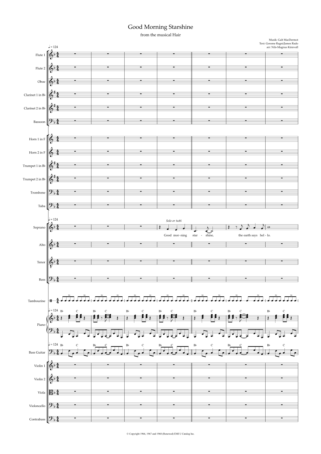 【加尔特·麦克德莫特《早安星光》（金瓦尔改编）管弦乐谱】Good Morning Starshine (arr. Nils-Magnus Kinnvall) by Galt MacDermot Full Orchestra PDF乐谱下载