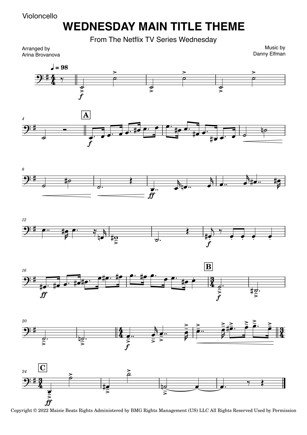 Wednesday Script Musical Wednesday Main Title Theme by Danny Elfman Sheet Music for String ...
