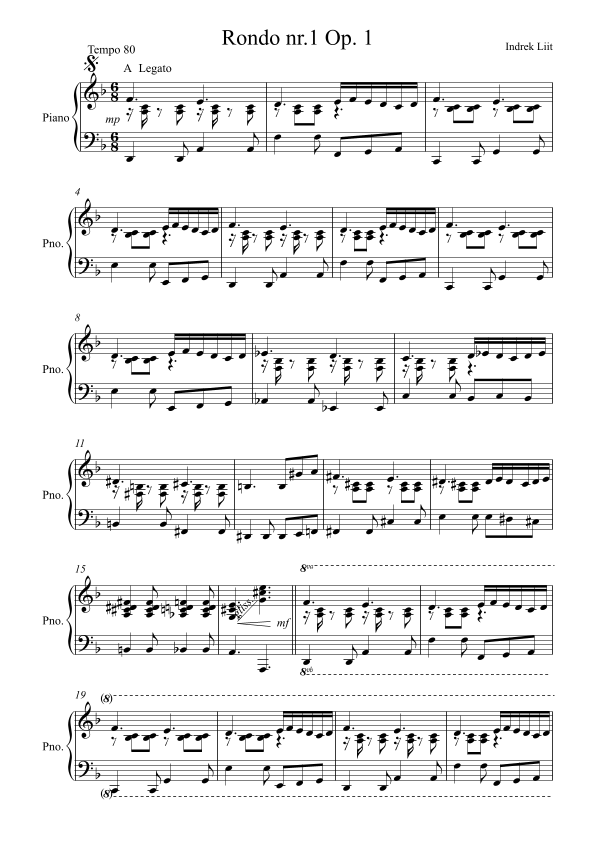 Piano rondos " Goodwill " Part 1 Sheet Music Reet Ristmägi Piano Solo