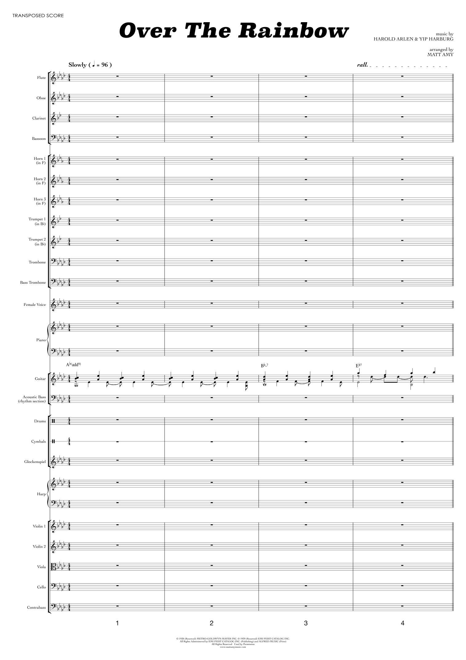 Over The Rainbow (arr. Matt Amy) by Judy Garland Full Orchestra