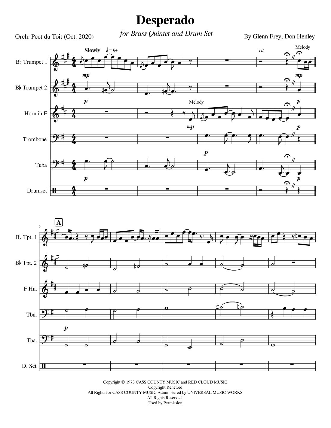 Desperado (arr. Peet du Toit) Digital Sheet Music