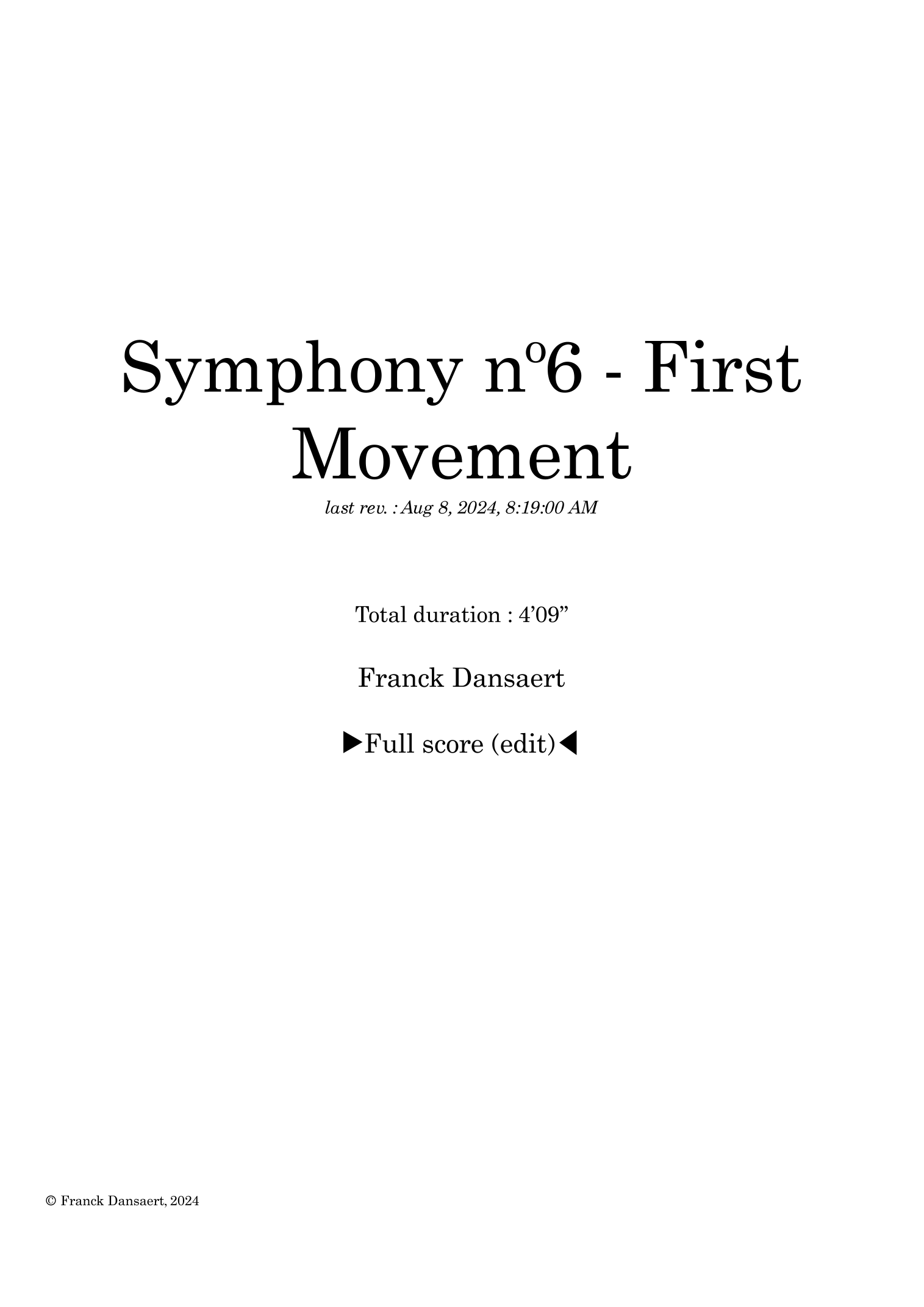 Symphony nº6 (first movement) - Score Only by Franck Dansaert Full Orchestra(第六交响曲(第一乐章)- 仅总谱 - Franck Dansaert 管弦乐团)- 预览