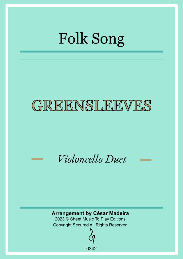 Greensleeves Cello Duet (Full Score and Parts) Sheet Music Folk