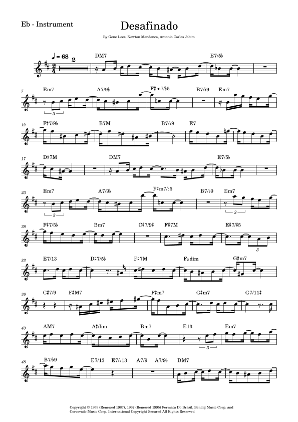 Desafinado (off Key) Partitions Antonio Carlos Jobim Saxophone Alto