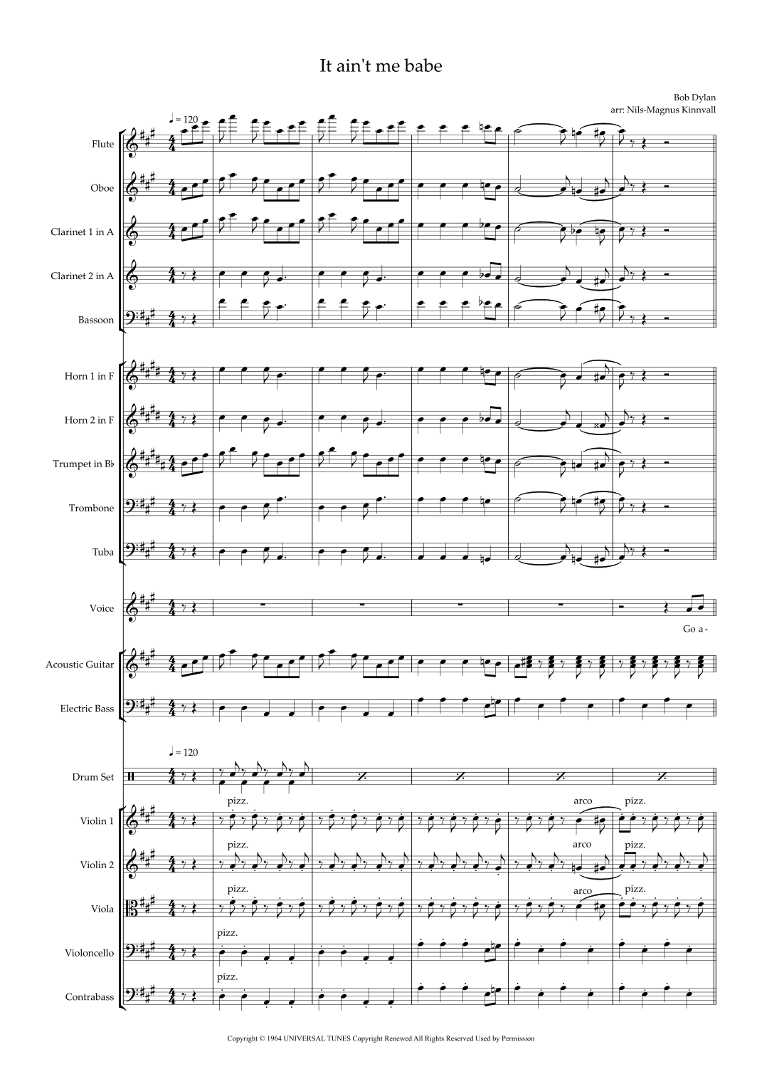 It Ain't Me, Babe (arr. Nils-Magnus Kinnvall) by Bob Dylan Full Orchestra