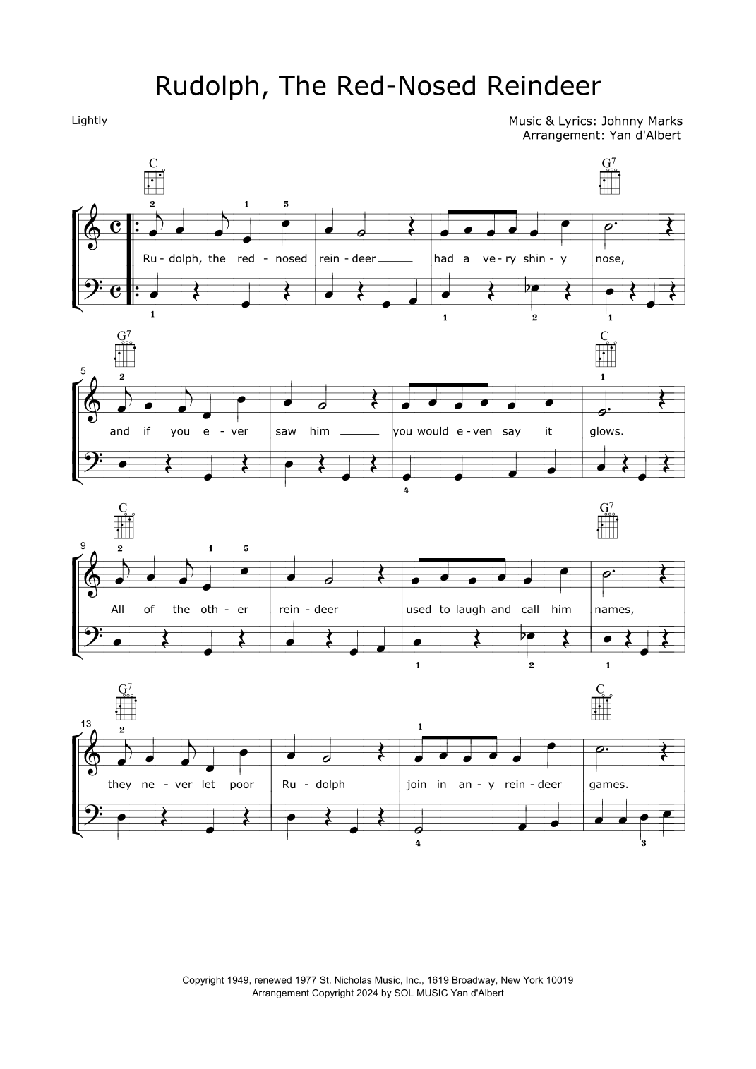 Rudolph The Red-Nosed Reindeer (arr. Yan d'Albert) by John Denver Sheet ...