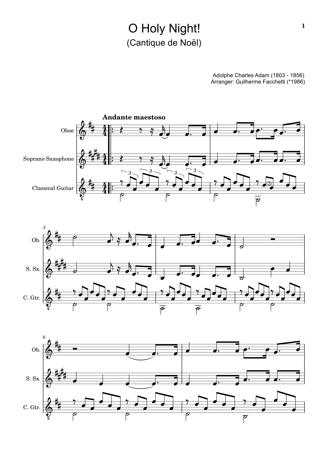 Saxoboe O Holy Night! - Oboe, S. Sax. and Guitar. With Parts. (arr. Guilherme ...