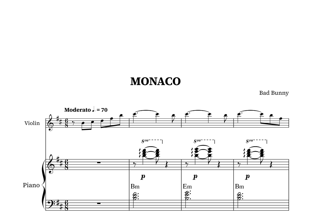 Monaco by Bad Bunny Sheet Music for Violin and Piano (arr. Pedro ...