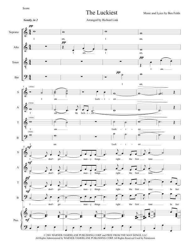 The Luckiest (arr. Richard Link) by Ben Folds Sheet Music for Choir at ...