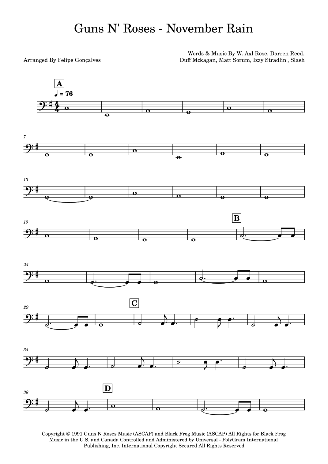 November Rain (arr. Felipe Gonçalves) by Guns N' Roses Sheet Music for ...